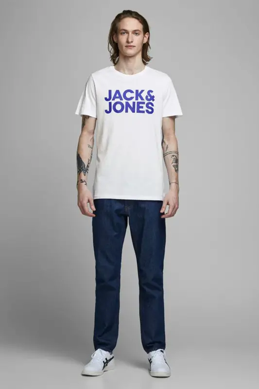 JACK JONES Yazılı Erkek Bisiklet Yaka Tişört 12151955 - WHITE - 3