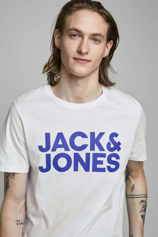 JACK JONES Yazılı Erkek Bisiklet Yaka Tişört 12151955 - WHITE - 4