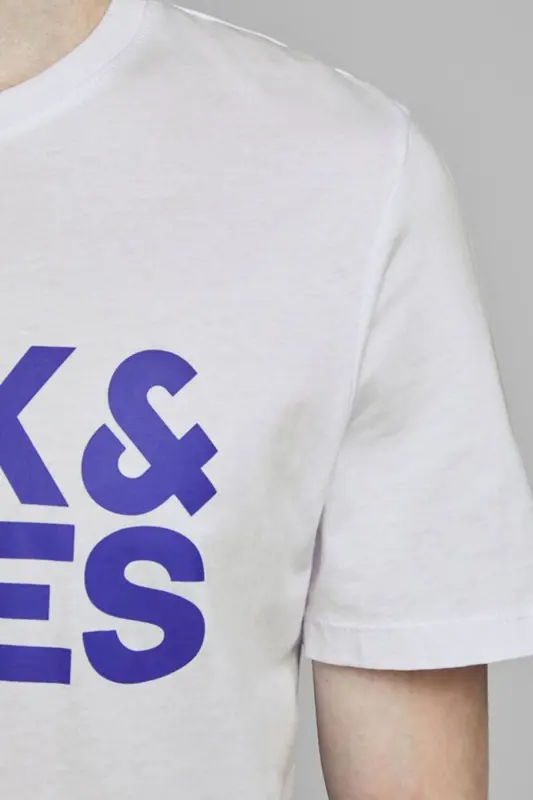 JACK JONES Yazılı Erkek Bisiklet Yaka Tişört 12151955 - WHITE - 6