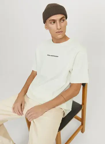 Jack & Jones Yumaloq Yaka Kir Oq Erkaklar Futbolkasi RDDODIS TEE S/S CREW NECK SN - 5