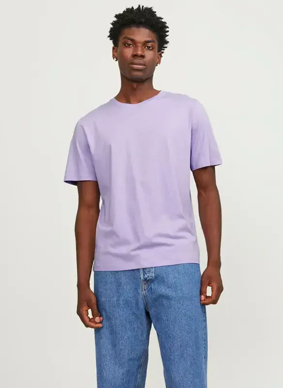 Jack & Jones Yumaloq Yoqali Binafsha Erkaklar Futbolkasi JJEORGANIC BASIC TEE SS O-NECK NOOS - JACK & JONES