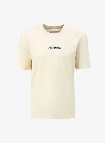 Jack & Jones Yuvarlak Yaka Krem Erkak T-Shirt JORLAFAYETTE EMB TEE SS CREW NECK - 6