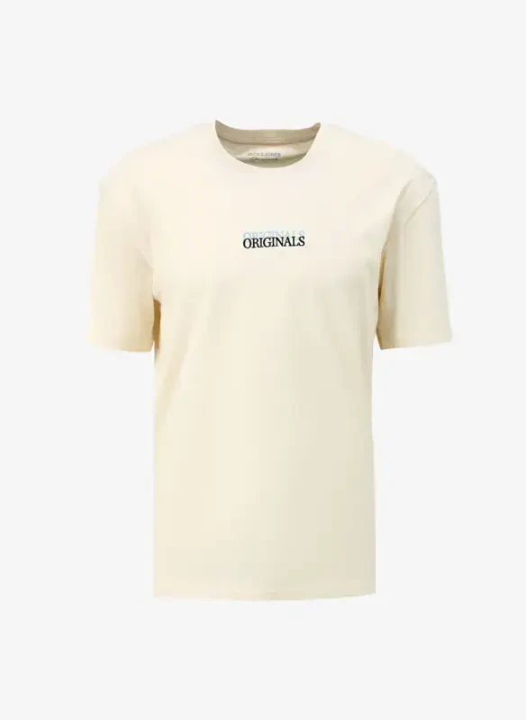 Jack & Jones Yuvarlak Yaka Krem Erkak T-Shirt JORLAFAYETTE EMB TEE SS CREW NECK - 6