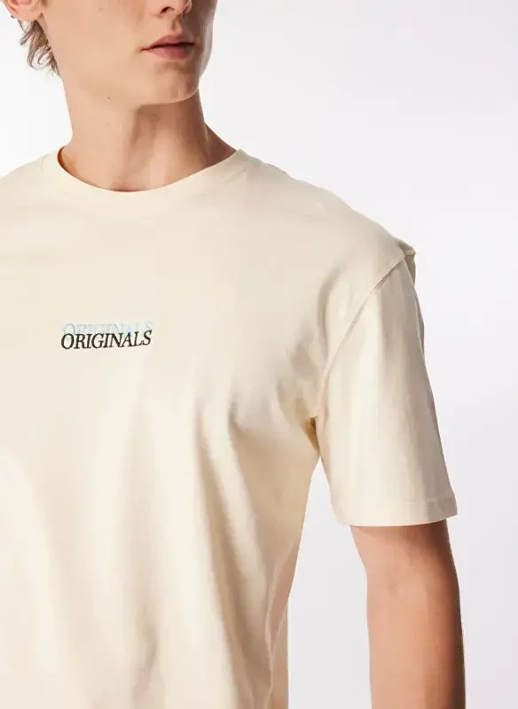 Jack & Jones Yuvarlak Yaka Krem Erkek T-Shirt JORLAFAYETTE EMB TEE SS CREW NECK - 4