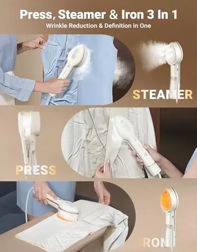 Jack ＆ Rose Press Iron Steamer for Clothes,Dual Voltage 110-220v,6+1 Fabric Settings,No Ironing Board Required, Wrinkle Reduction,Portable Travel Size Steamer for Global ＆ Europe Traveling - JACK & ROSE (1)