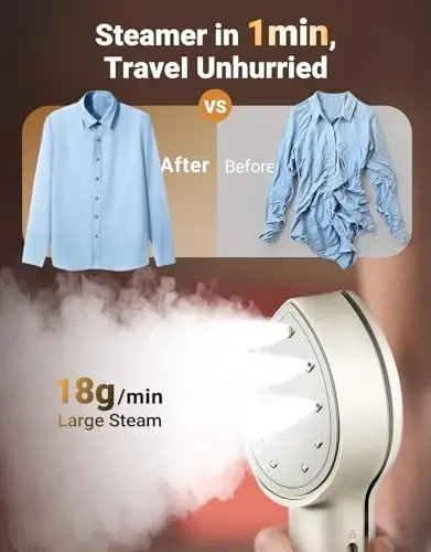 Jack ＆ Rose Press Iron Steamer for Clothes,Dual Voltage 110-220v,6+1 Fabric Settings,No Ironing Board Required, Wrinkle Reduction,Portable Travel Size Steamer for Global ＆ Europe Traveling - 4