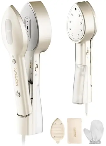 Jack ＆ Rose Press Iron Steamer for Clothes,Dual Voltage 110-220v,6+1 Fabric Settings,No Ironing Board Required, Wrinkle Reduction,Portable Travel Size Steamer for Global ＆ Europe Traveling - 1