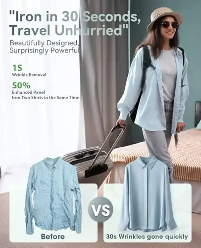 Jack & Rose Travel Steamer & Iron 2 In 1, Portable Garment Steamer, 15s Heat Up, Large Ceramic Heat Panel, 100-220V for Global Traveling - 4