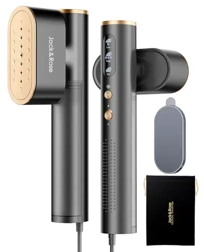 Jack ＆ Rose Travel Steamer for Clothes,100-220V Portable Iron,15s Heat Up,Steamer ＆ Iron 2 In 1, Travel Size,Large Ceramic Heat Panel,for Global and Europe 