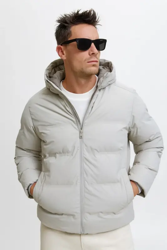 Jack&J Puffer Jacket Soğuk Geçirmez Erkek Şişme Mont - Dove-Ecru - 1