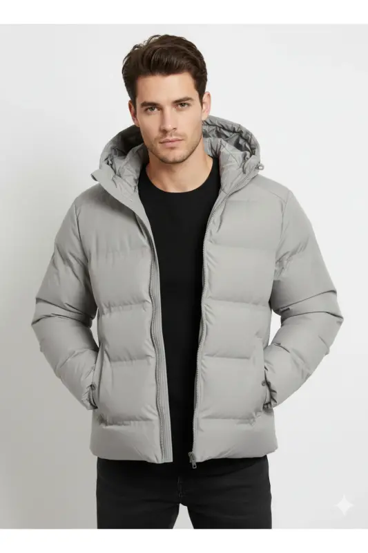 Jack&J Puffer Jacket Soğuk Geçirmez Erkek Şişme Mont - Dove-Ecru - 3