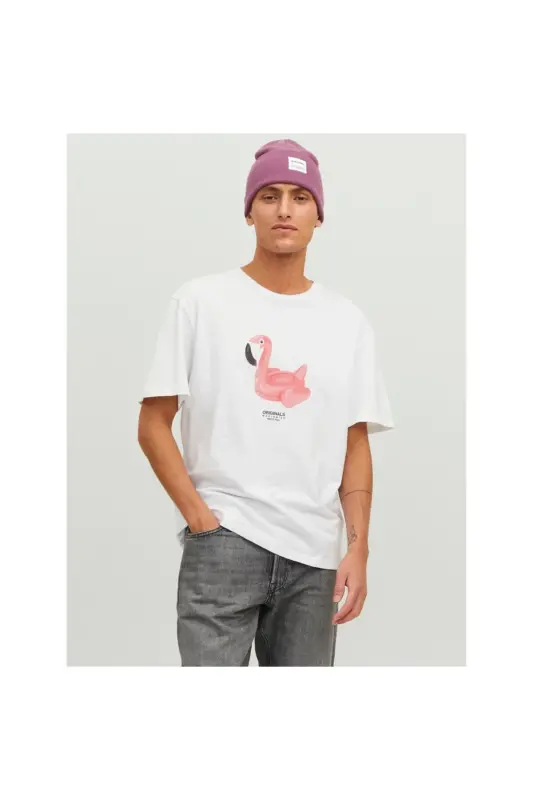 Jack&jones Sıfır Yaka Baskılı Beyaz Erkek %100 Pamuk T-shirt 12238166 - Beyaz - 2