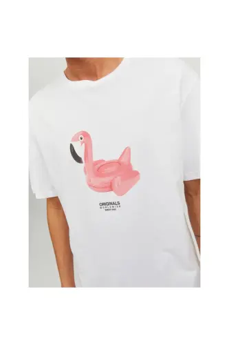 Jack&jones Sıfır Yaka Baskılı Beyaz Erkek %100 Pamuk T-shirt 12238166 - Beyaz - 4
