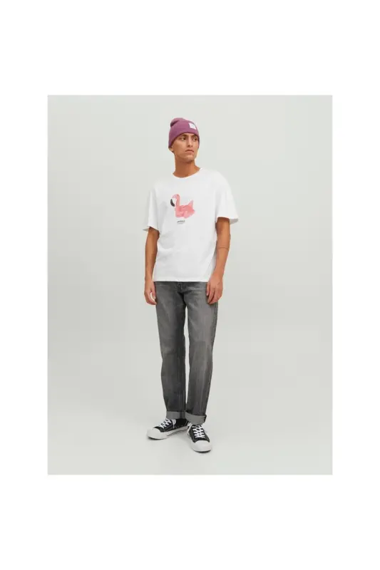 Jack&jones Sıfır Yaka Baskılı Beyaz Erkek %100 Pamuk T-shirt 12238166 - Beyaz - 6