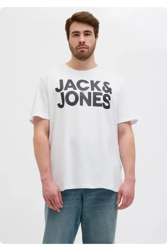 JACK&JONES 12158505 LEFT CHEST PRINTED PLUS SIZE SHORT SLEEVE T-SHIRT - WHITE - JACK & JONES