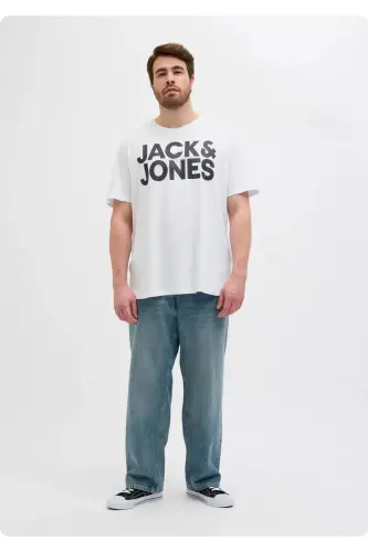 JACK&JONES 12158505 LEFT CHEST PRINTED PLUS SIZE SHORT SLEEVE T-SHIRT - WHITE - 3