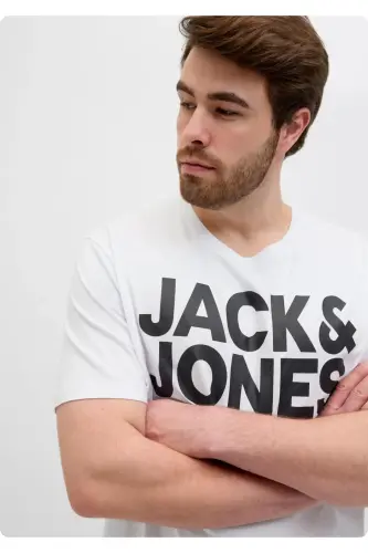 JACK&JONES 12158505 LEFT CHEST PRINTED PLUS SIZE SHORT SLEEVE T-SHIRT - WHITE - 5