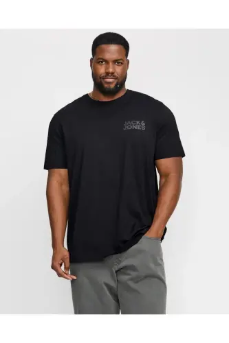 JACK&JONES 12158505 SOL GOGUS YAZILI BUYUK BEDEN KISA KOL TSHIRT - SIYAH-SIYAH - 10