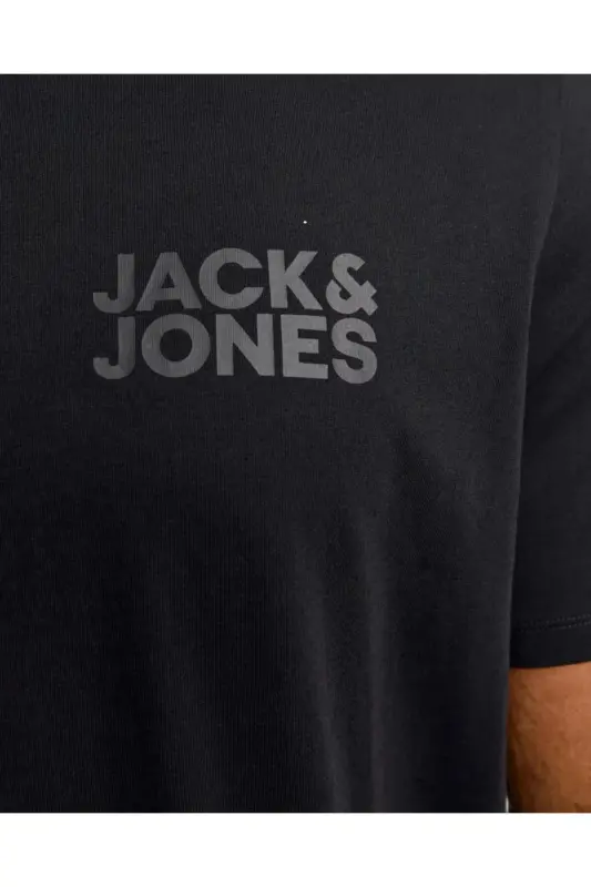JACK&JONES 12158505 SOL GOGUS YAZILI BUYUK BEDEN KISA KOL TSHIRT - SIYAH-SIYAH - 14