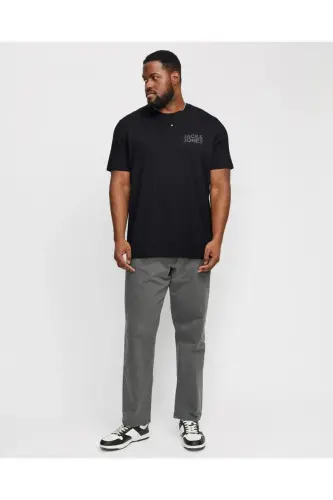 JACK&JONES 12158505 SOL GOGUS YAZILI BUYUK BEDEN KISA KOL TSHIRT - SIYAH-SIYAH - 5