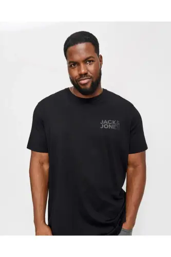 JACK&JONES 12158505 SOL GOGUS YAZILI BUYUK BEDEN KISA KOL TSHIRT - SIYAH-SIYAH - 8