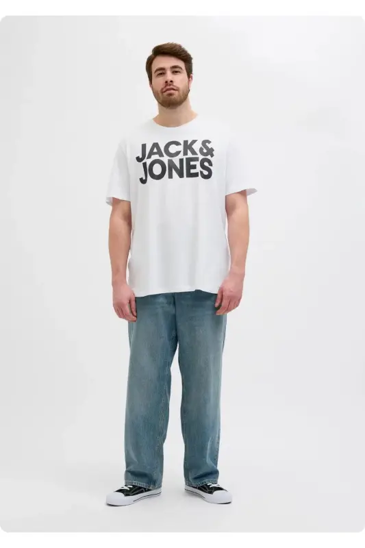 JACK&JONES 12158505 SOL GOGUS YAZILI BUYUK BEDEN KISA KOL TSHIRT - BEYAZ - 3
