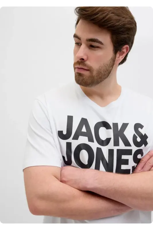 JACK&JONES 12158505 SOL GOGUS YAZILI BUYUK BEDEN KISA KOL TSHIRT - BEYAZ - 5