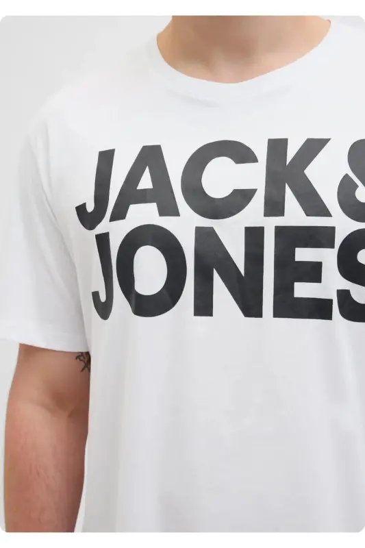 JACK&JONES 12158505 SOL GOGUS YAZILI BUYUK BEDEN KISA KOL TSHIRT - BEYAZ - 6