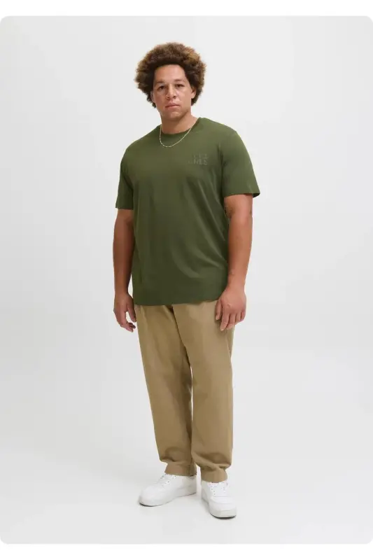 JACK&JONES 12158505 SOL GOGUS YAZILI BUYUK BEDEN KISA KOL TSHIRT-HAKİ - 2