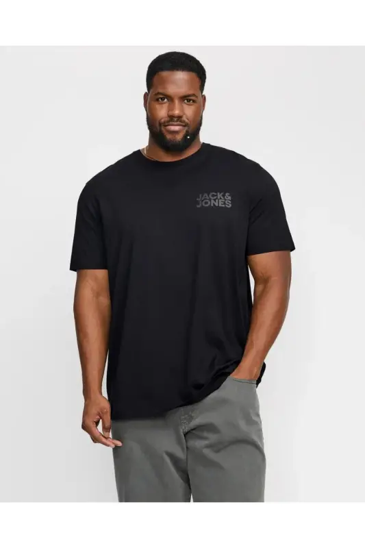 JACK&JONES 12158505 SOL GOGUS YAZILI BUYUK BEDEN KISA KOL TSHIRT-SIYAH - 10