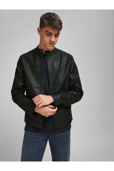 Jack&Jones 12182461 Erkek Deri Ceket - Siyah - 1