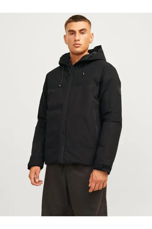 Jack&jones Aiden Transitional Erkak Qora Kaputli Palto-Qora - 1
