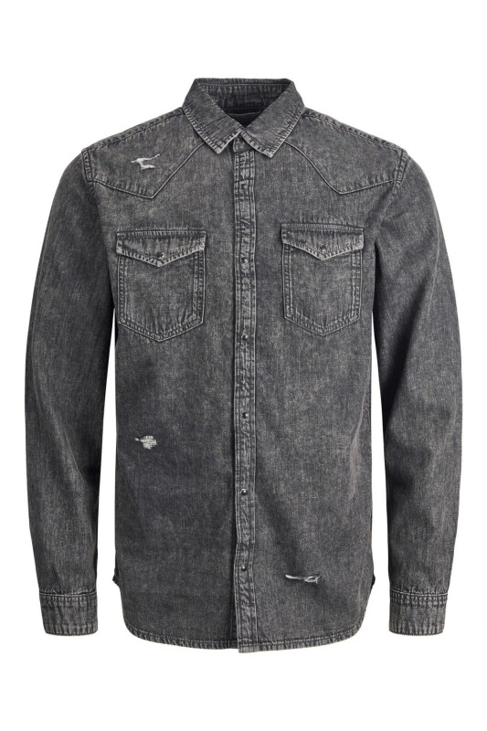Jack&Jones Black-Grey Men's Denim Shirt - JACK & JONES