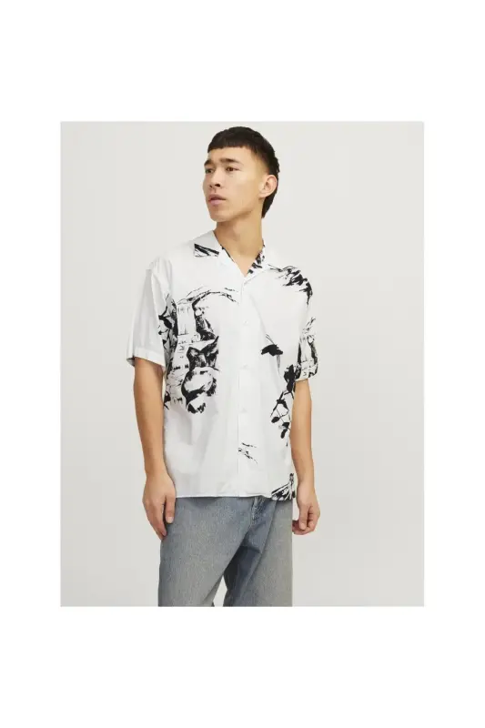 Jack&Jones Blapalma Resort Erkek Beyaz Klasik Yaka Gömlek-Beyaz - 2