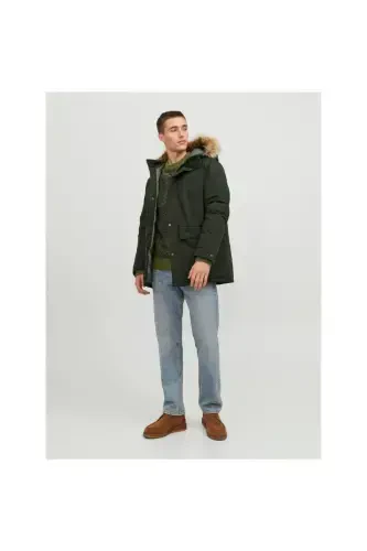 Jack&jones Champ Faux Fur Men's Green Hooded Jacket-Green - JACK & JONES (1)