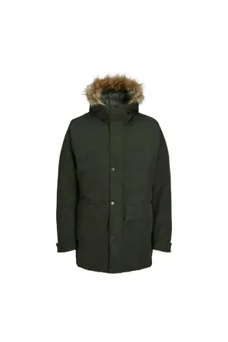 Jack&jones Champ Faux Fur Men's Green Hooded Jacket-Green - 4