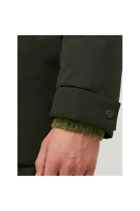 Jack&jones Champ Faux Fur Мужская зеленая куртка с капюшоном - Зеленый - 3