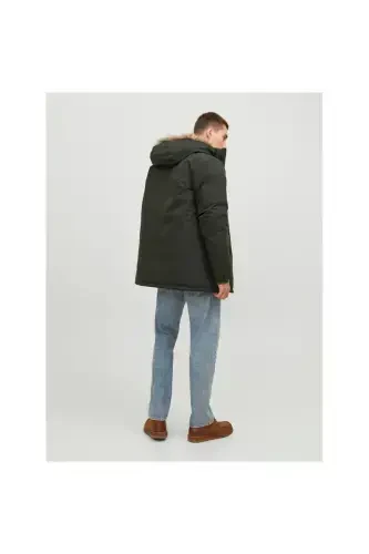 Jack&jones Champ Faux Fur Мужская зеленая куртка с капюшоном - Зеленый - 5