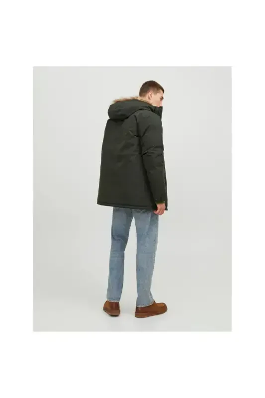 Jack&jones Champ Faux Fur Мужская зеленая куртка с капюшоном - Зеленый - 5