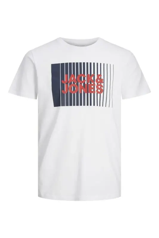 Jack&jones Corp Logo Play O Neck Erkak Oq Dumaloq Yoqali Futbolka-oq - 1