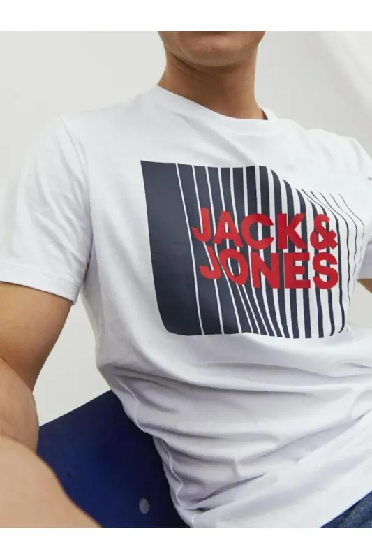 Jack&jones Corp Logo Play O Neck Erkak Oq Dumaloq Yoqali Futbolka-oq - 5