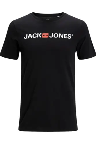 Jack&Jones Corp Logosi bo'yinli erkaklar uchun qora futbolka - 1