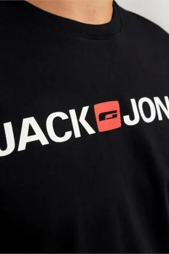 Jack&Jones Corp Logosi bo'yinli erkaklar uchun qora futbolka - 3