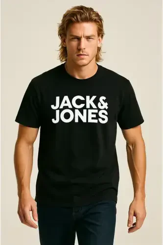 Jack&Jones Crew Neck Basic Black-Orange Men's 100% Cotton T-Shirt - JACK & JONES (1)