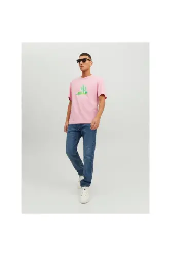 Jack&jones Crew Neck Printed Pink Men's 100% Cotton T-shirt 12238166-Pink - 5