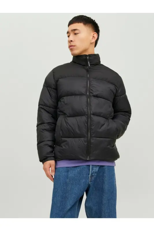 Jack&Jones Dik Yaka Puffer Siyah Erkek Mont 12235860-Siyah - JACK & JONES