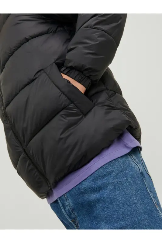 Jack&Jones Dik Yaka Puffer Siyah Erkek Mont 12235860-Siyah - 3