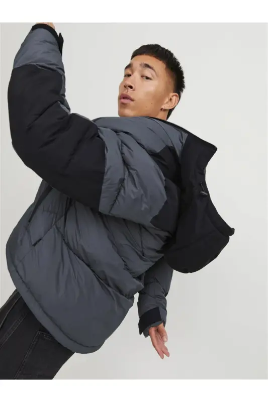 Jack&Jones Erkak Mont 12214648 Gray-Black Beden L-Gray - 5