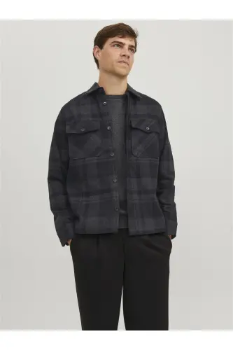 Jack&Jones Erkaklar uchun 100% Paxta Ko'ylak, Bo'sh Kesim, Qorong'i Kulrang Aralashma (12241533) 