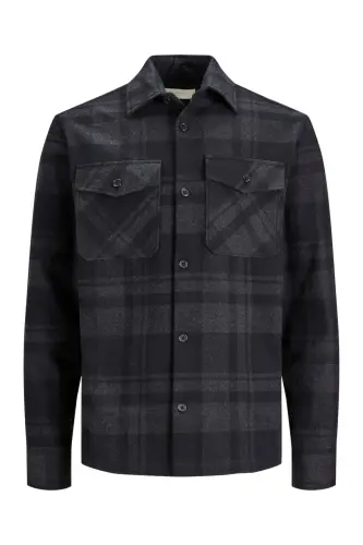 Jack&Jones Erkaklar uchun 100% Paxta Ko'ylak, Bo'sh Kesim, Qorong'i Kulrang Aralashma (12241533) - 4
